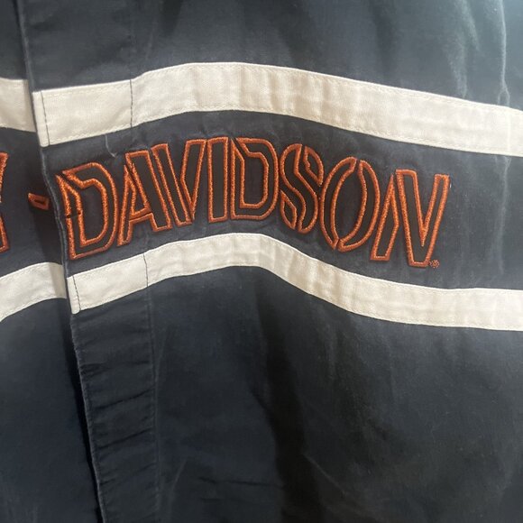 Harley Davidson Mens Navy Blue, Orange, White Button Up Shirt Jacket  Size 3XL - Picture 12 of 12